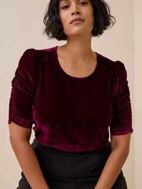NEW NWT TORRID 3 Plus Size Velvet Ruched Sleeve Top Burgundy Maroon Wine Fall 3X